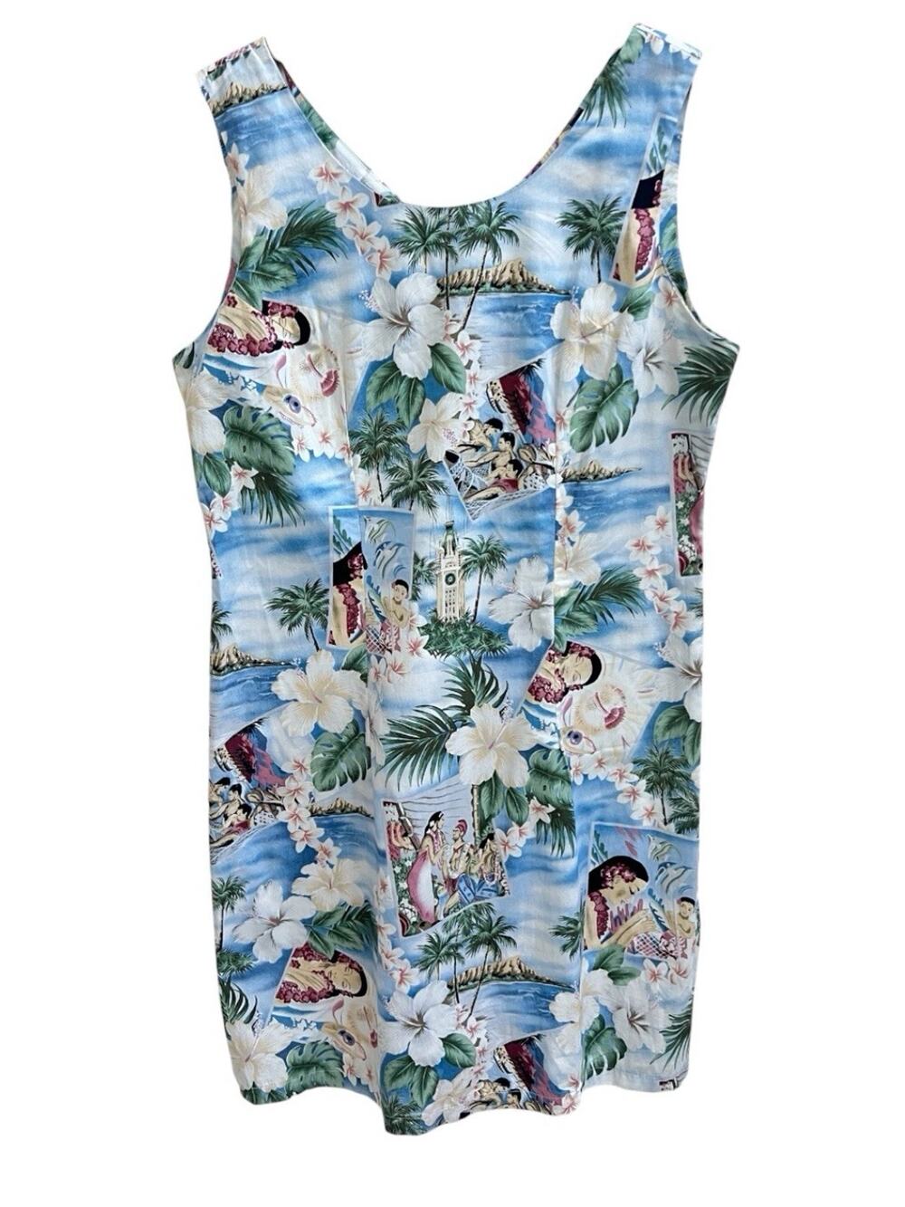 Shannon Marie VTG Sheath Dress Cotton Hawaii Lei Floral Native Print Sz L